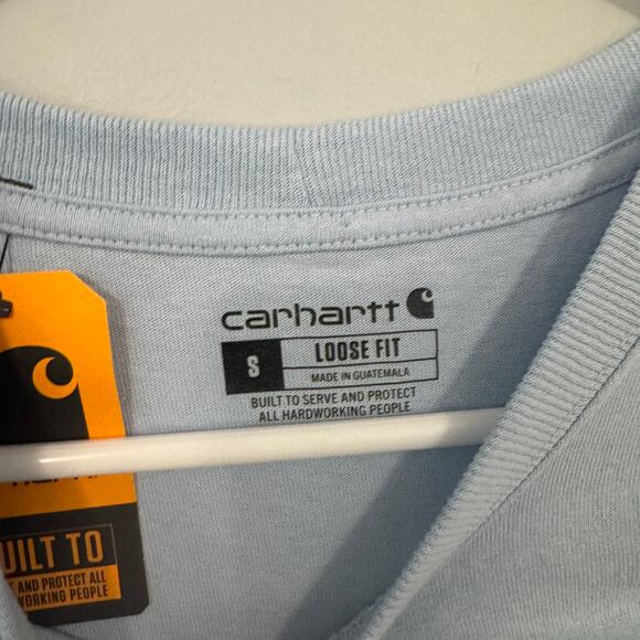 NWT Carhartt Logo Tee Shirt Mens Size Small Light Blue Short Sleeves Heavyweight - Picture 5 of 8